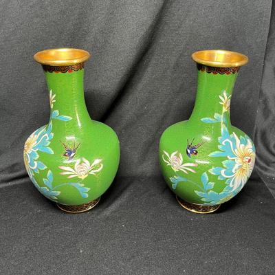Matching Green Cloisonne Vases