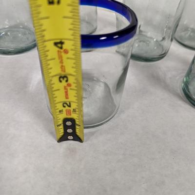 Hand Blown Blue Rimmed Drinking Glasses