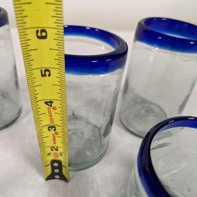 Hand Blown Blue Rimmed Drinking Glasses