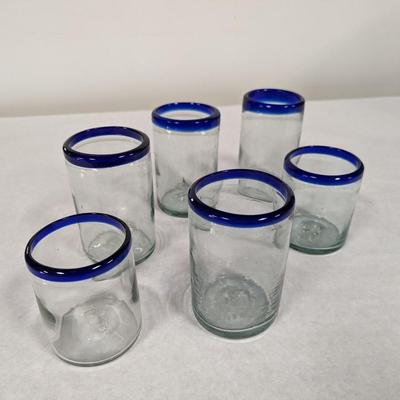 Hand Blown Blue Rimmed Drinking Glasses