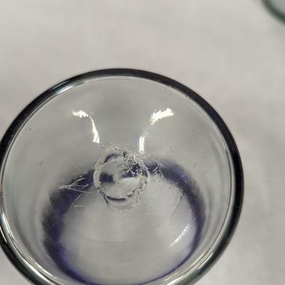 Hand Blown Blue Rimmed Drinking Glasses