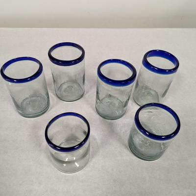 Hand Blown Blue Rimmed Drinking Glasses