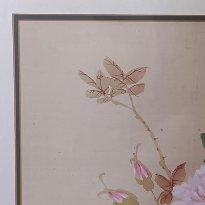 LOT 76: Professionally Framed Floral Print on Textile