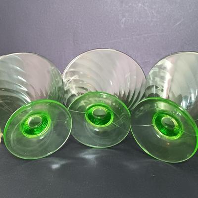 LOT 107: Uranium Glass Swirl Pattern Sherbert Glasses