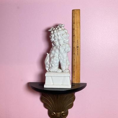 LOT 109: Asian Foo Dog Statue with Wooden Wall Sconce Shelf