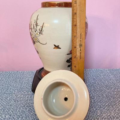 LOT 111: Covered Asian Ginger Jar, Faux Orchid and Votive Candle Holder