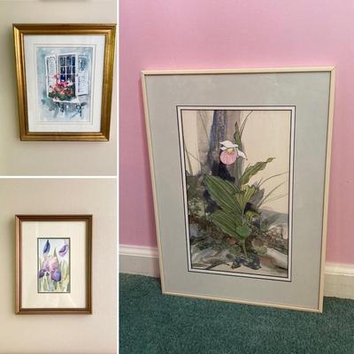 LOT 120: Three Watercolor Wall Hangings - Signed Polly French 