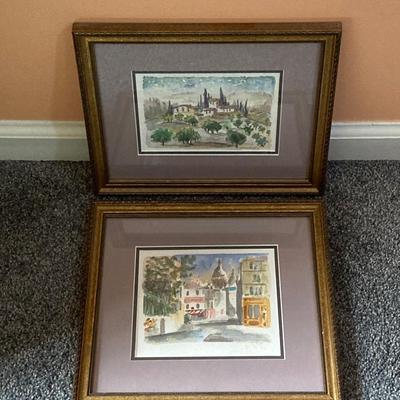LOT 123: Pair of Signed Watercolor Wall Hangings