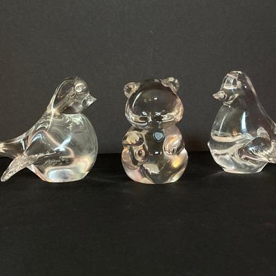 LOT 141: Signed Ivory Satin Hand Painted Egg (D. Hague), Glass Birds & Bear Figurines & Mikasa Picture Frames