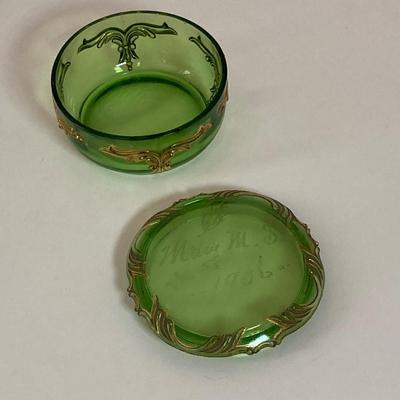 LOT 142: Collection of Antique / Vintage Glass - Carnival, Etched Personalized Trinket Dish, Berwick PA Souvenir