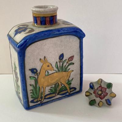 LOT 148: Vintage Iran Persia Ceramic Tea Bottle / Flask with Topper