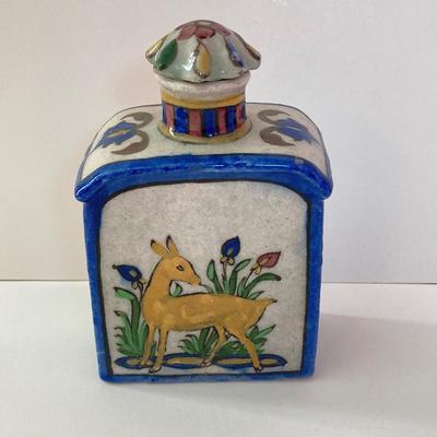LOT 148: Vintage Iran Persia Ceramic Tea Bottle / Flask with Topper