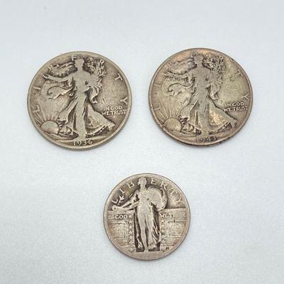 LOT 159: Three Silver Coins - Two Liberty Half Dollars and One Liberty Quarter (No Date)