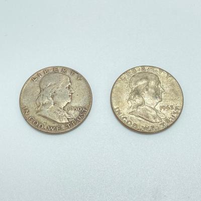 LOT 160: Two Silver Franklin Half Dollar Coins