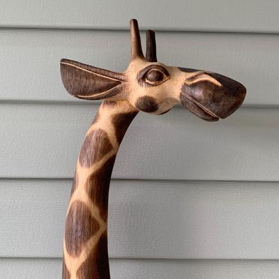 LOT 175: Store Display Wood Art Statues of Mother Giraffe & Baby: 6' 5