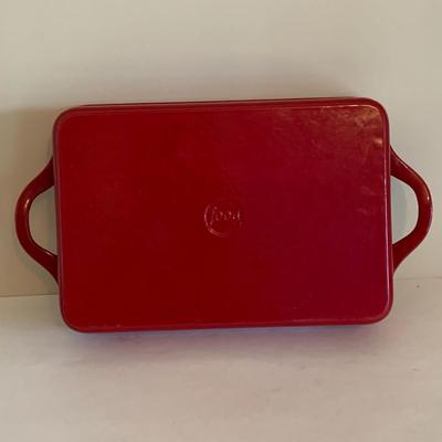LOT 179: Red Enamel Cast Iron Cookware & Red Metal Colander