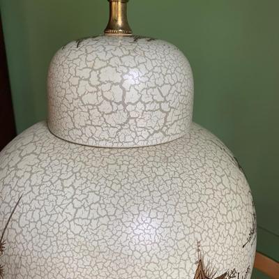 LOT 190: Crackle Glaze & w/Gold Asian Inspired Scenery Table Lamp