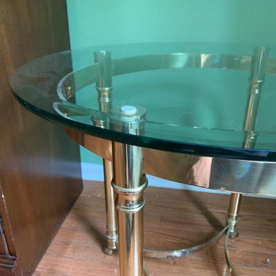 LOT 191: Set of 3 Brass & Glass Table: Round End Table, Square End Table & Coffee Table
