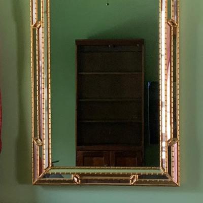 LOT 192: Gold Tone & Beveled Glass Wall Mirror