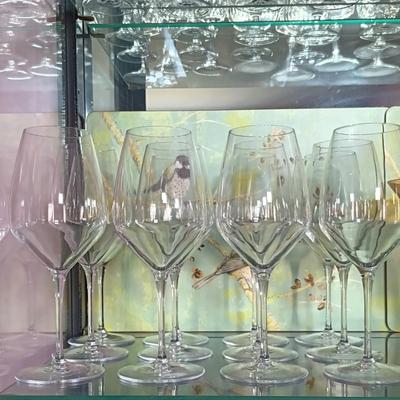 LOT 249: Bar Collection- Set of Wolfgang Puck Wine Glasses, MCM Martini Glasses, Vintage Kraftware Ice Bucket & More