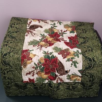 LOT 250: Collection of Quilted, Embroidered & Printed Textile Table Runners w/ a Pair of Foldable Trays