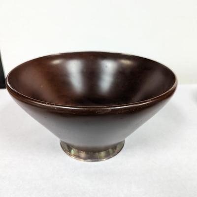 Vintage Signed Jelba Original Mahogany Wood Bowl with Sterling Silver Base