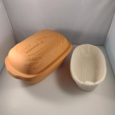 Breadtopia Terra Cotta Hearth Baker with Oval Rattan Proofing Basket