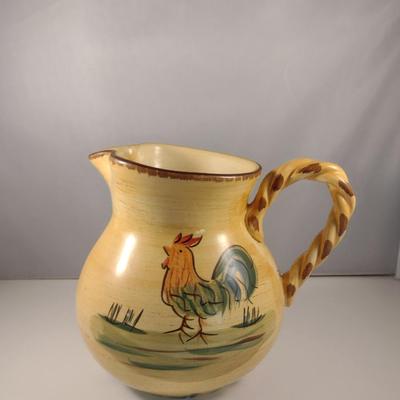 Hand Painted Ceramic Pitcher with Rooster Design