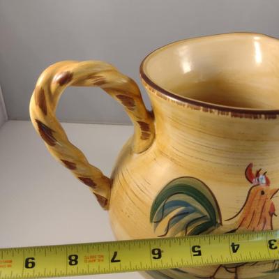 Hand Painted Ceramic Pitcher with Rooster Design