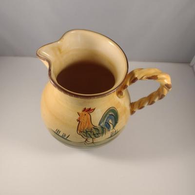 Hand Painted Ceramic Pitcher with Rooster Design