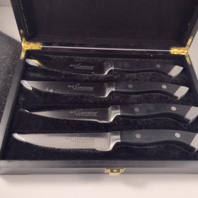 Set of Four Longhorn Steakhouse Knives with Storage Box