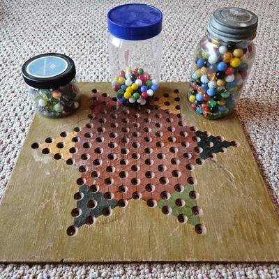 Chinese Checkers Board and Jars of Marbles (BD-DW)
