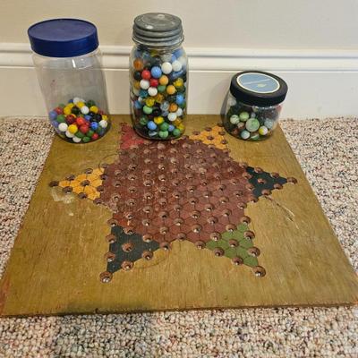 Chinese Checkers Board and Jars of Marbles (BD-DW)