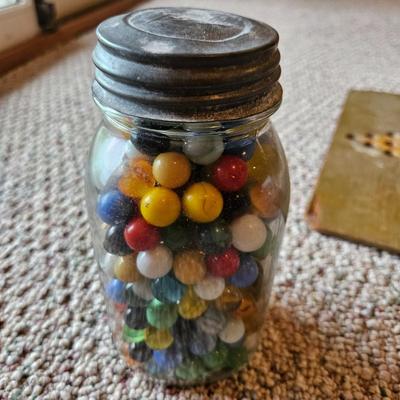 Chinese Checkers Board and Jars of Marbles (BD-DW)