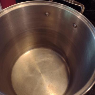 Large, All Clad Stainless Steel Stock Pot with Two Steamer Inserts