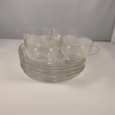 Vintage Glass Luncheon Set- Four Plates and Four Cups