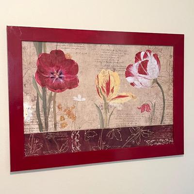 Floral Wall Decor With Red Painted Wood Frame