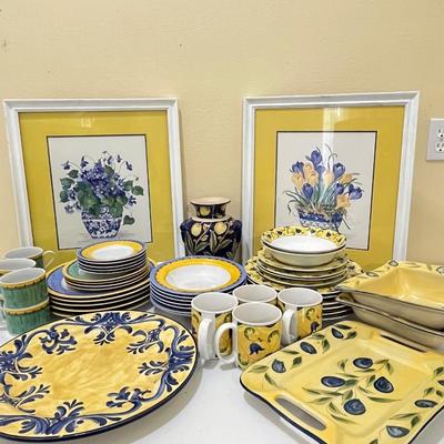 Kitchen Collection ~ Lot Of 50 Pieces Of Blue, Yellow & Green Assorted Kitchenware