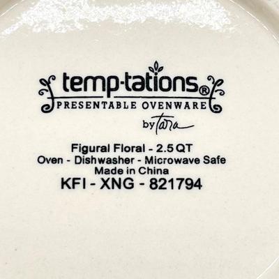 TEMPTATIONS ~ Figural Floral ~ 2.5 Qt. Presentable Ovenware With Metal Stand