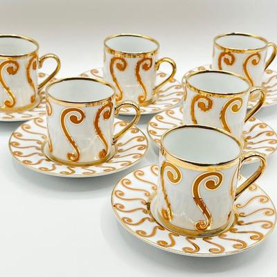 Fine Porcelain Espresso Cups & Saucers ~ Set Of Six (6)