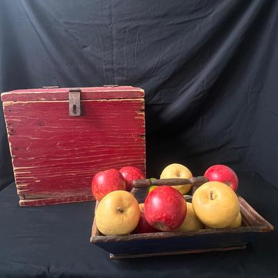 Vintage Wooden Box and Basket w/ Fruit Replicas (UB3-DZ)