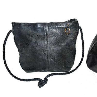 TWO LEATHER AND LEATHER LIKE BLACK PURSES