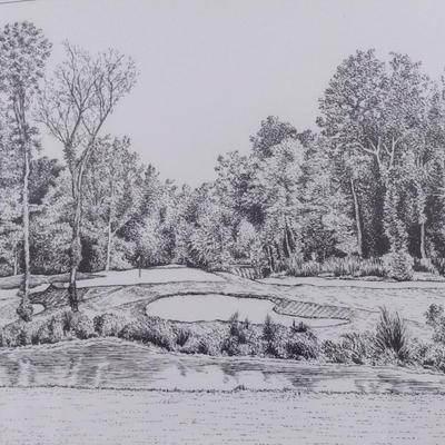 Pen and Ink Drawing Golf Course View (T)
