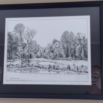 Pen and Ink Drawing Golf Course View