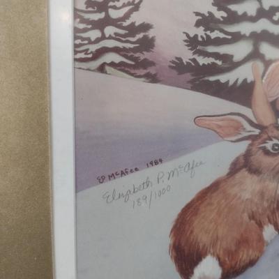 Framed Art Print Winter Rabbits by Elizabeth McAfee 189/1000 (T)