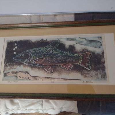 Framed Art Print 'Brook Trout' by E. Avergon 3/12 (T)