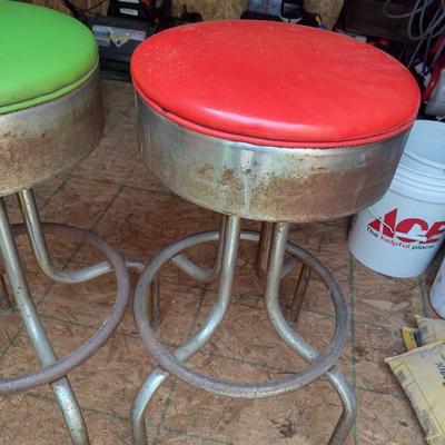 Pair of Chrome Frame Swivel Stools with Upholstered Seat (T)