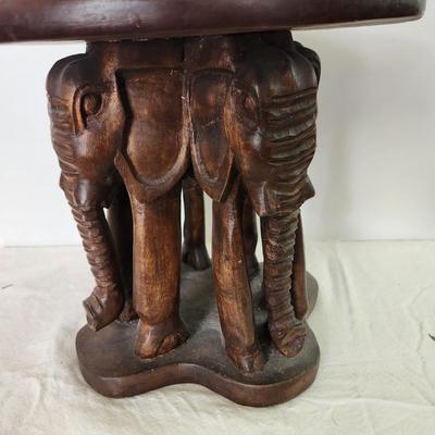 Carved Wood Elephant Table Stool 16" x14" H