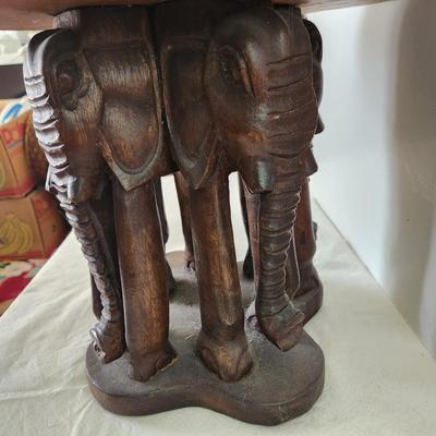 Carved Wood Elephant Table Stool 16