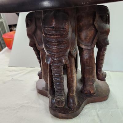 Carved Wood Elephant Table Stool 16" x14" H
